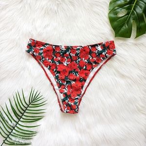 Plus red green and white floral high waist bikini bottom size 2X